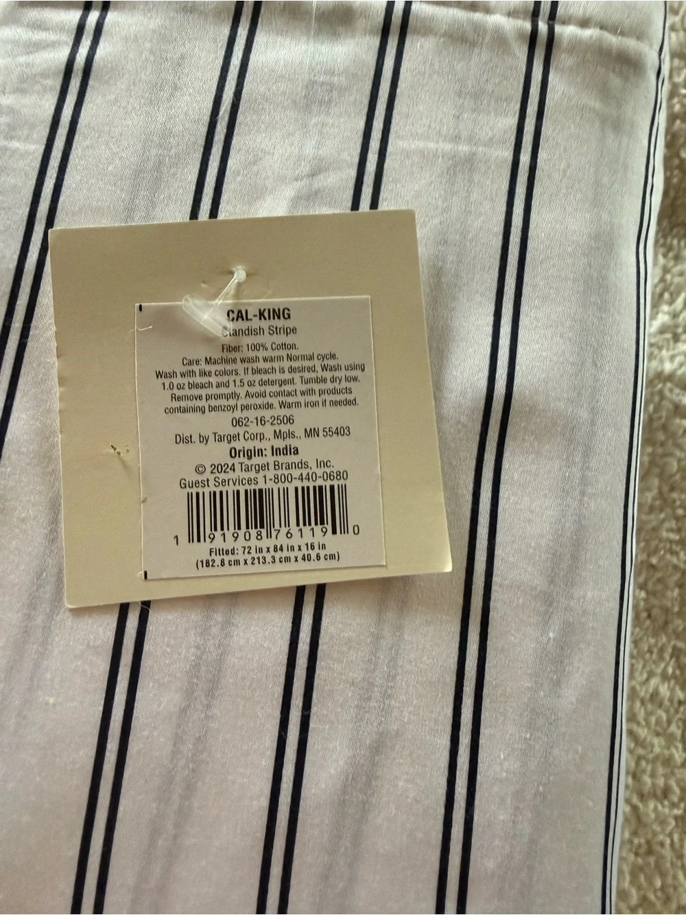 Threshold Black and White Striped Cotton fitted sheet